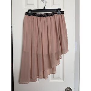Stradivarius Blush Chiffon Sheer Lace Mini Asymmetrical Lined Fairy Mini Skirt L